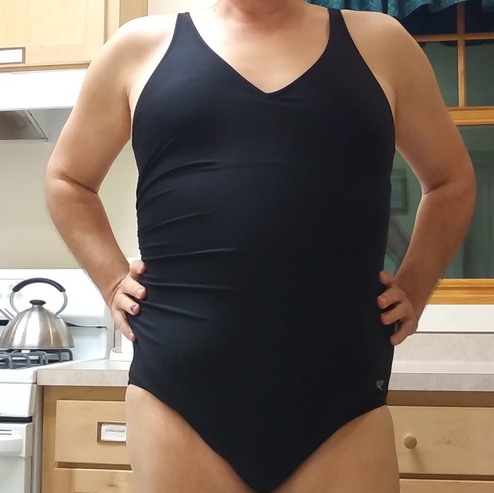 Solid black Speedo swimsuit